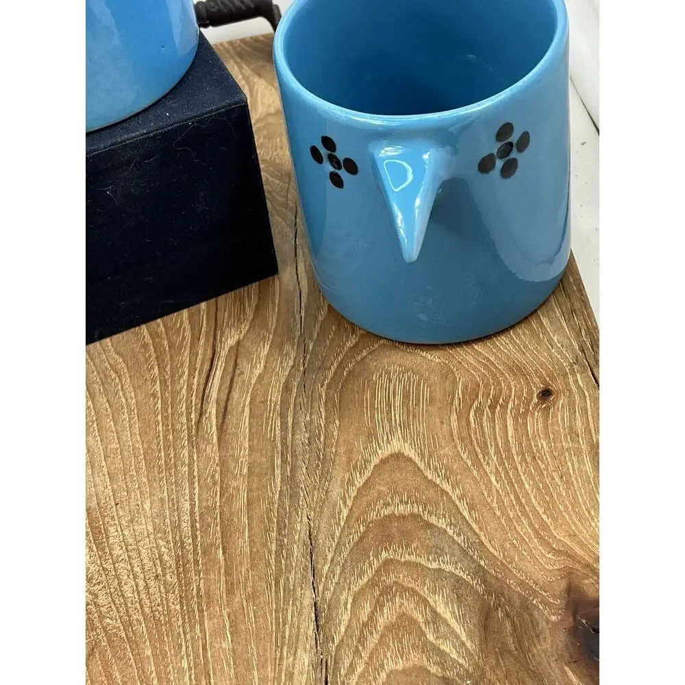 West Elm Guatemalan 2 Bird Cup Coffee Mugs Hand Painted 16 oz Blue ! ☕️🔥